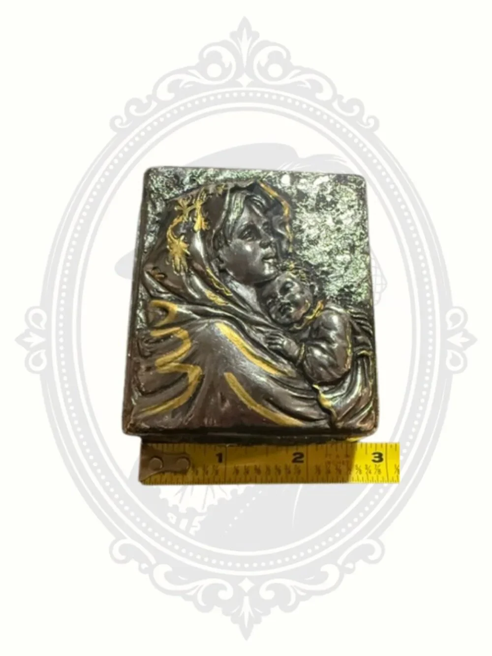 Vintage Madonna & Child Religious Keepsake Box Cast Metal Made in Philippines